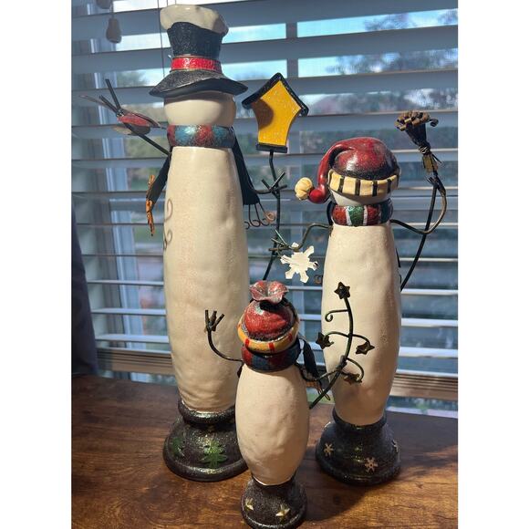 Set of 3 Holiday Winter Christmas Table top Decorative Snowmen Various Sizes - Picture 2 of 12